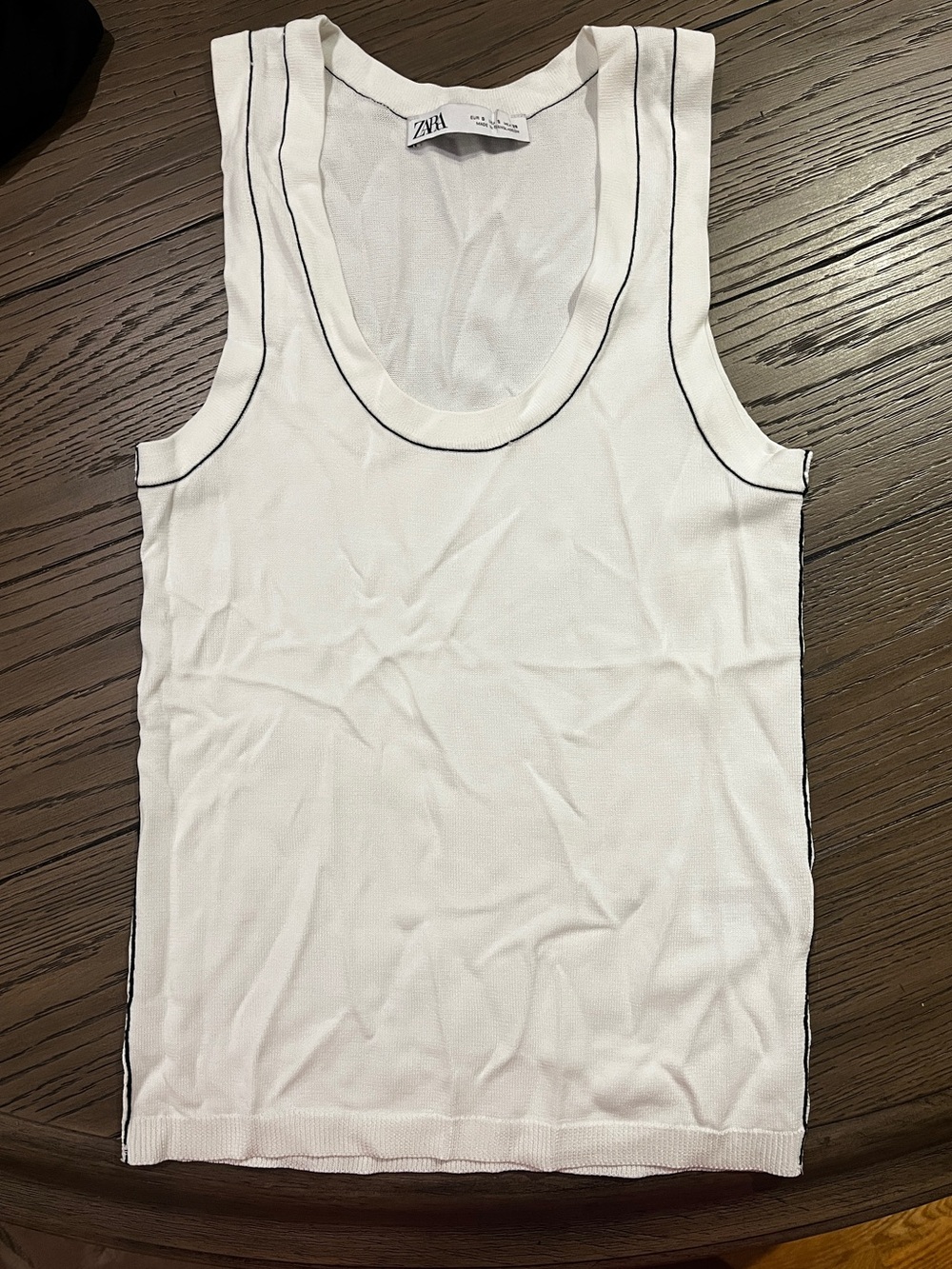 Zara White Ribbed Tank Top with Black Trim